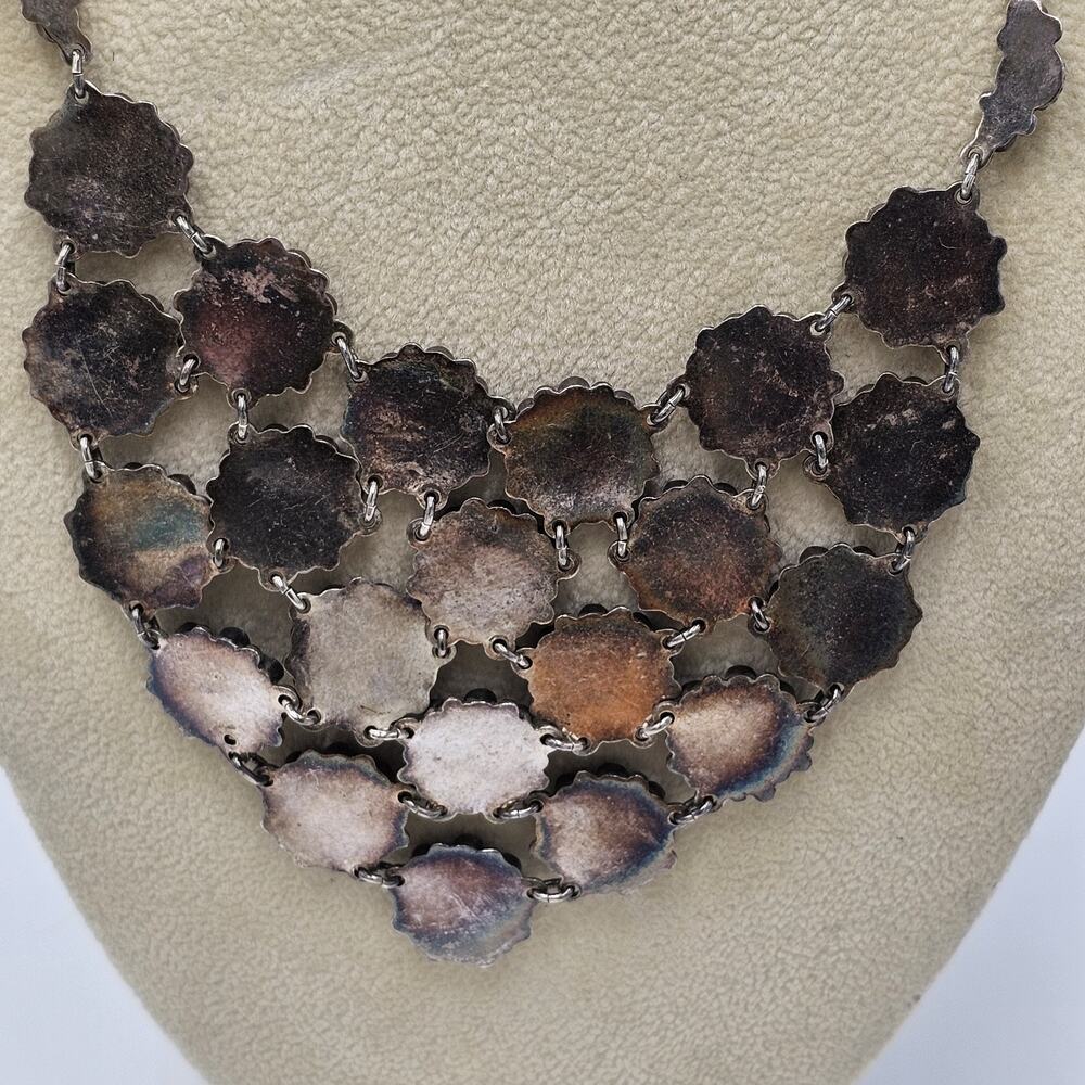 Vintage Taxco Sterling Silver Flower Floral Bib Necklace Bracelet Set Mexico - Picture 14 of 15